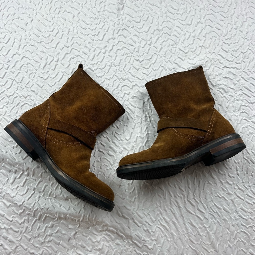 J Crew Boots 5.5 Brown Suede Shoes Biker Moto Buckle Engineer WARM CHESTNUT - Picture 4 of 10